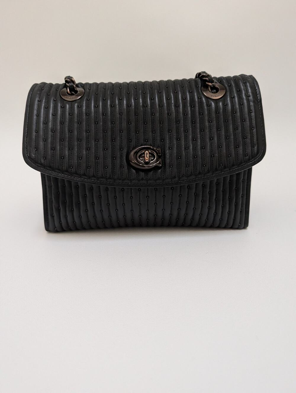 COACH Parker Quilted Black Shoulder Bag with Chain Strap